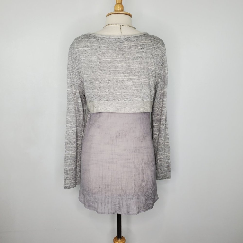 Kenar Women's Gray Pullover Mixed Media Knit High-Low Long Sleeve Top Size L - Picture 7 of 11